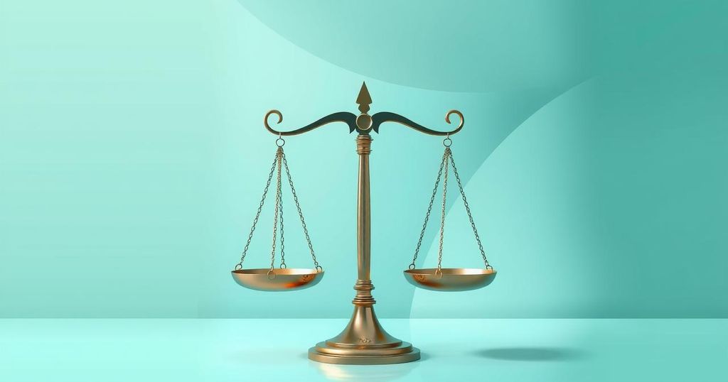 A symbolic representation of political stability and unity, featuring a balanced scale in a serene setting with soft colours.