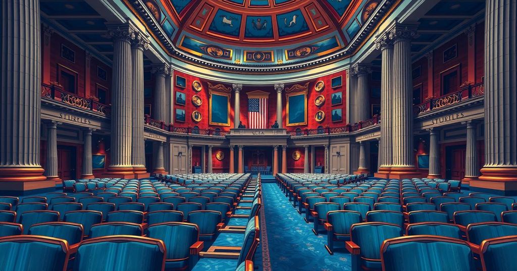 Suasana sidang Senat Amerika Serikat dengan fokus pada diskusi kebijakan besar dan suara untuk amendemen.