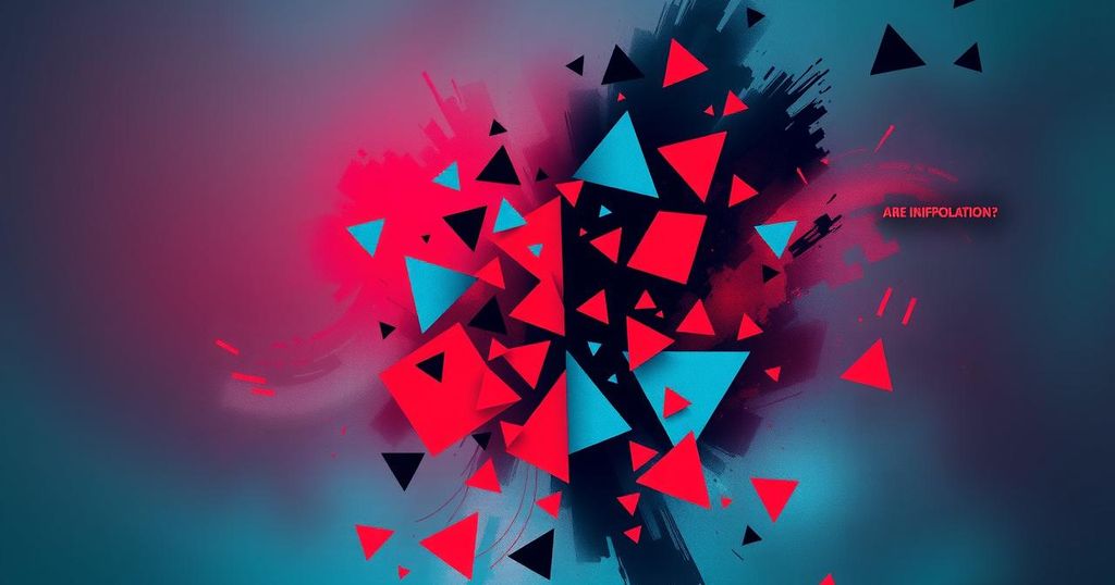 A digital artwork representing political conflict with abstract symbols of discord, featuring contrasting blue and red tones.