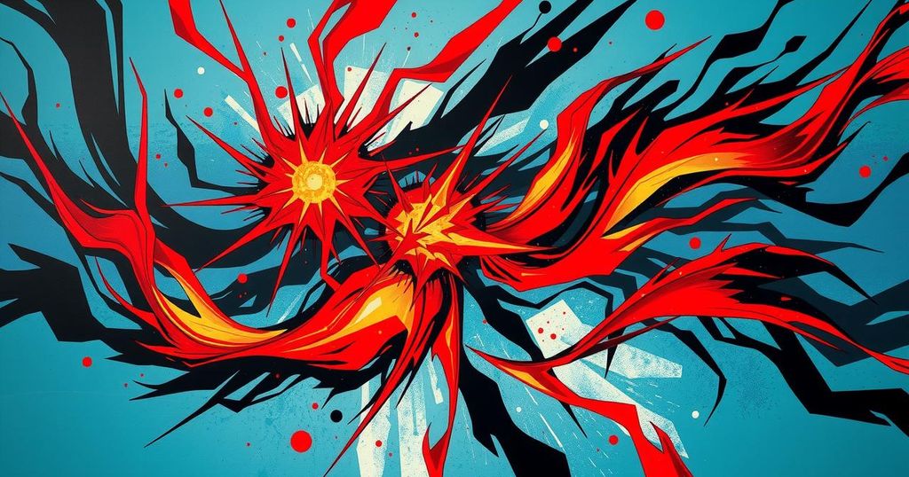 A dynamic abstract illustration depicting political power shift in a vibrant colour palette.
