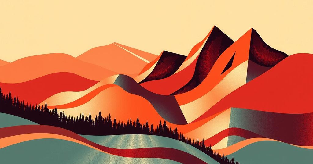 A political landscape in Canada, featuring abstract representations of unity and change, with warm tones of red and orange.