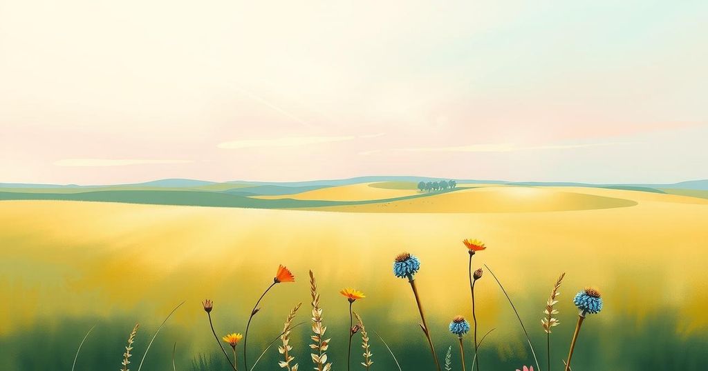 A peaceful and serene landscape representing independent voters' unique perspectives, with soft pastels and natural tones.
