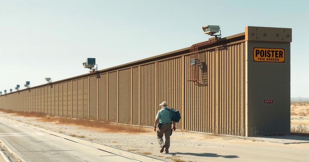 Conceptual illustration of a border wall with barriers, representing the impact of new immigration legislation.