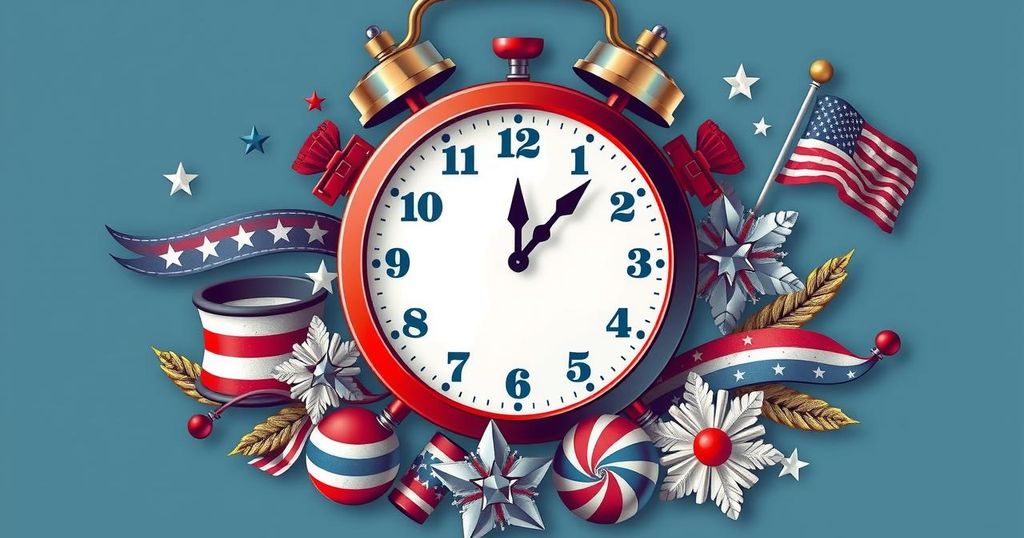 A stylized depiction of a ticking clock set against a patriotic background, symbolising urgency and legislation.