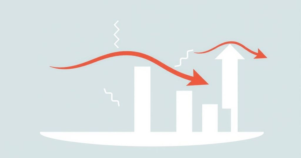 A simplistic graphic showing declining approval ratings with arrows and charts in a muted colour scheme.