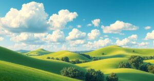 A serene landscape representing political independence with green hills and a clear sky, embodying peace and neutrality.